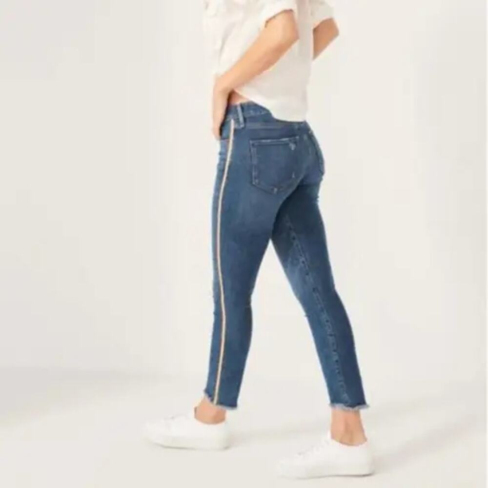 Abercrombie & Fitch Jeans Blue Denim Ankle Side Stripe Frayed Hem Mid Rise 4 27